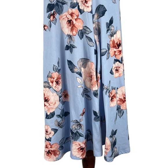 CES FEMME‎ RAGLAN SHORT SLEEVE CREW NECK FLOWY FLORAL DRESS BLUE MULTI SMALL EUC - Picture 6 of 12